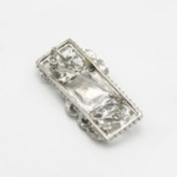 Silver w/Clear Crystal Pave Square Pin Brooch - Picture 2 of 2